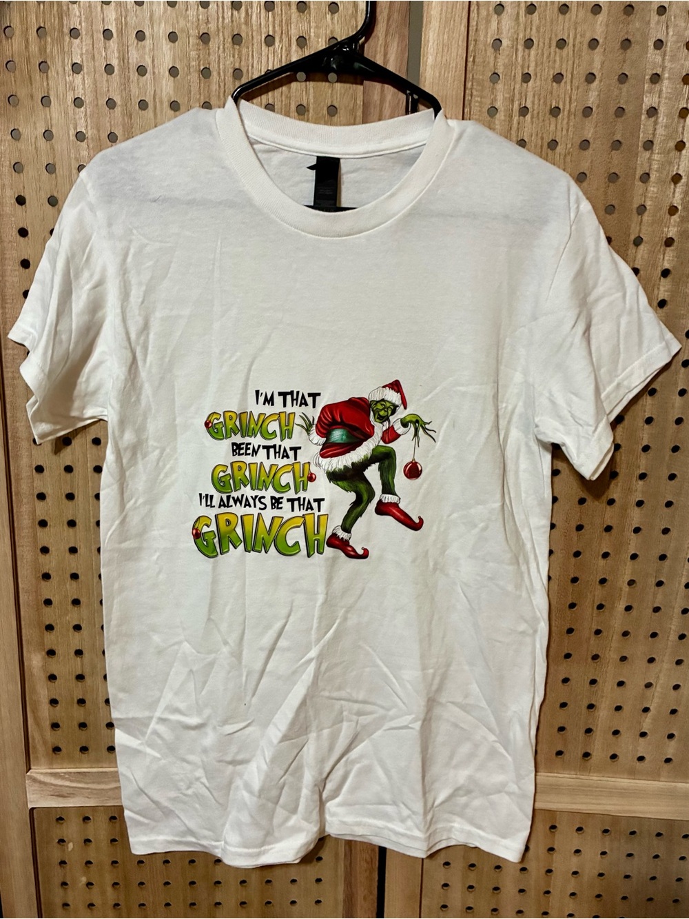 Gildan White Tee with Colorful Grinch Holiday Graphic Size S